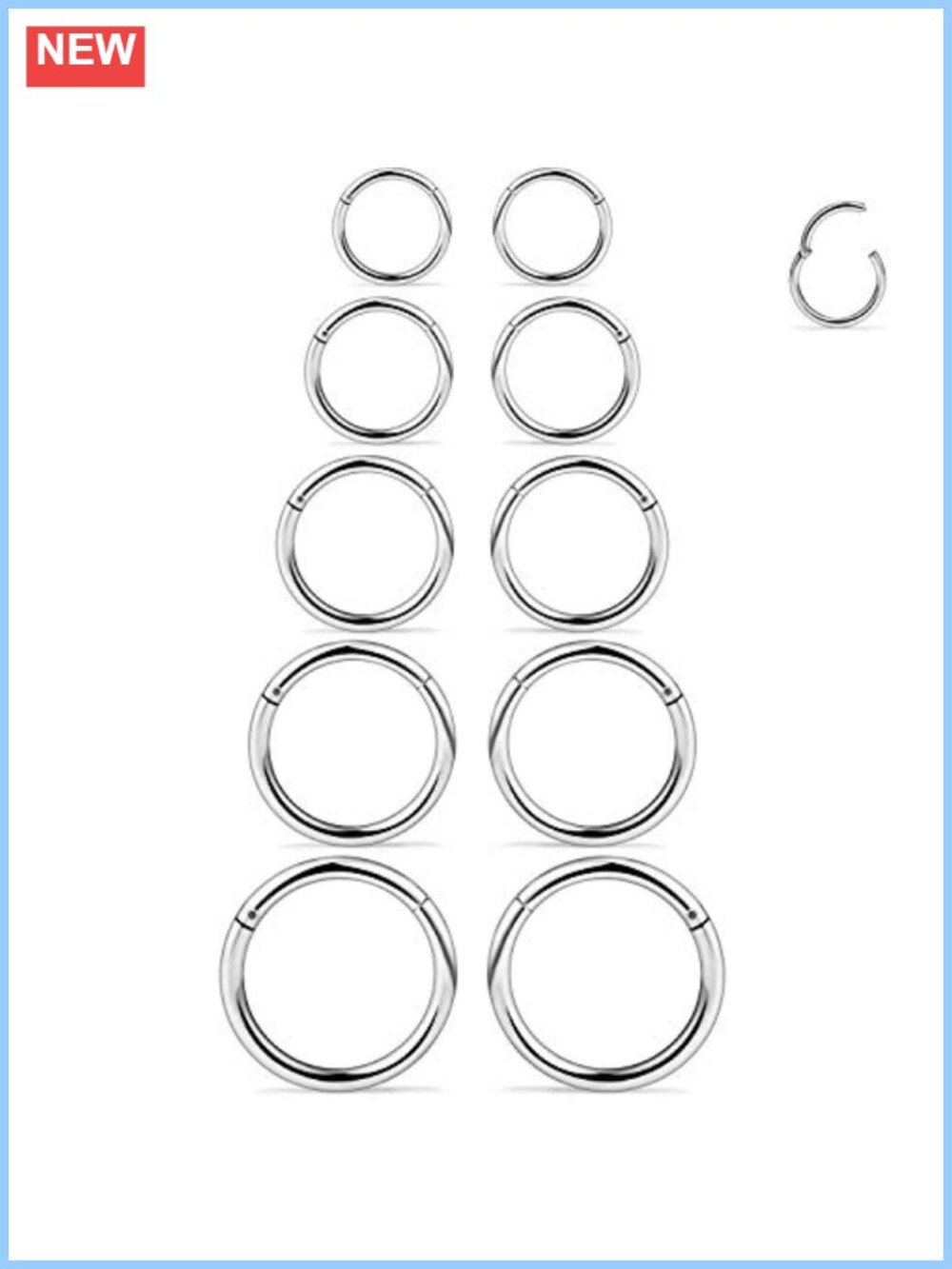 SCERRING 316L Stainless Steel Hinged Clicker Septum Nose Lip Ring Hoop 16G Body